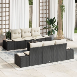 Conjunto de Sofá de Jardín  Juego de 7 Negro y Blanco