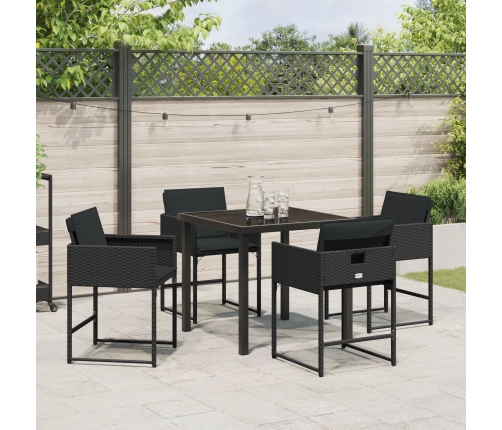 Juego de Comedor de Jardín de 5 Piezas con Cojines Negro Poliratán