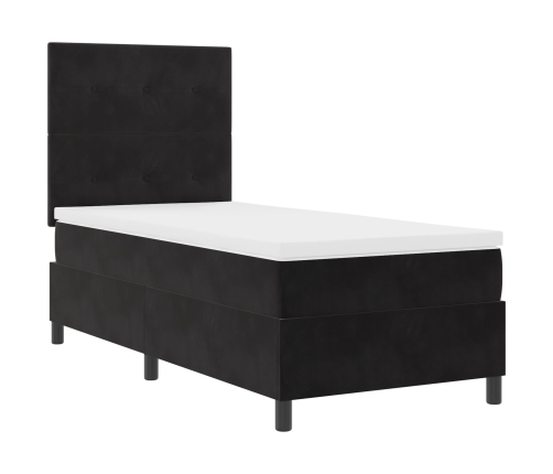 Cama Box Spring con Colchón y LED Negra 90x200 cm de Terciopelo
