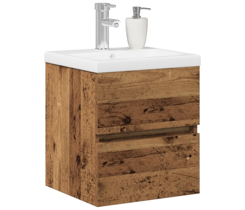 Gabinete de lavabo  con lavabo integrado Madera negra madera compuesta, Gabinete de lavabo  Madera vieja 41x38,5x45 cm Madera compuesta
