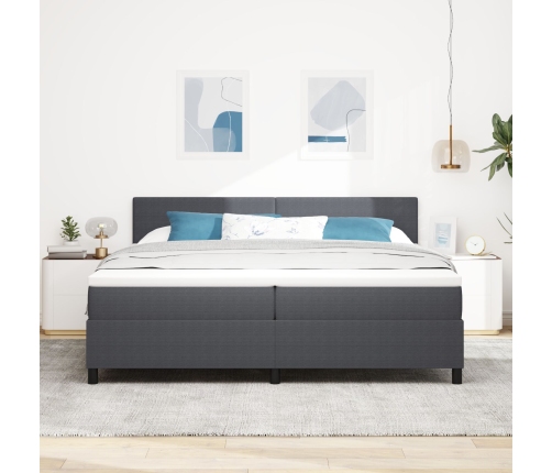Cama Box Spring  con Colchón Gris Oscuro 200x200 cm Tela de Corduroy