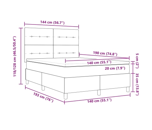 Cama Box Spring con Colchón Marrón Oscuro 140x190 cm Tela