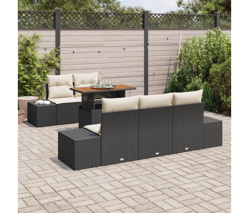 Conjunto de Sofá de Jardín  de 6 Piezas con Cojines Rattan Polímero Negro