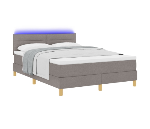 Cama Box Spring  con Colchón y LED Taupe 140x190 cm Tela