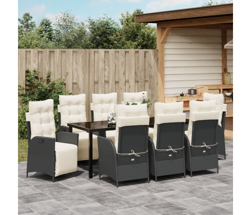 Conjunto de Comedor de Jardín de 9 Piezas Rattan Polímero Negro