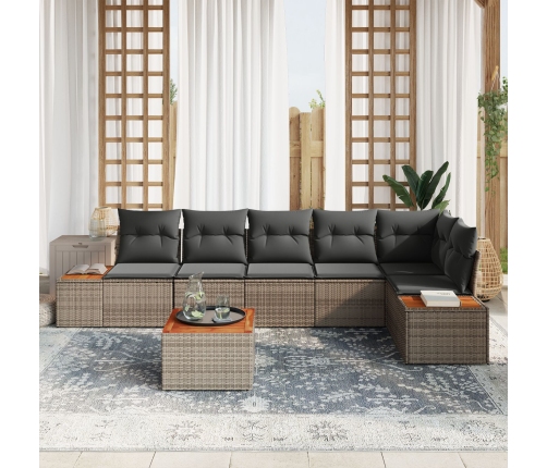 Conjunto de Sofá de Jardín de 7 Piezas con Cojines Gris Poliratán Acacia