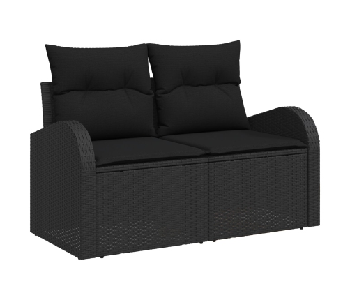 Conjunto de Comedor de Jardín de 5 Piezas con Cojines Negro Poliratán Acacia