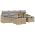 Set de Sofá de Jardín de 6 Piezas con Cojines Beige Poliratán