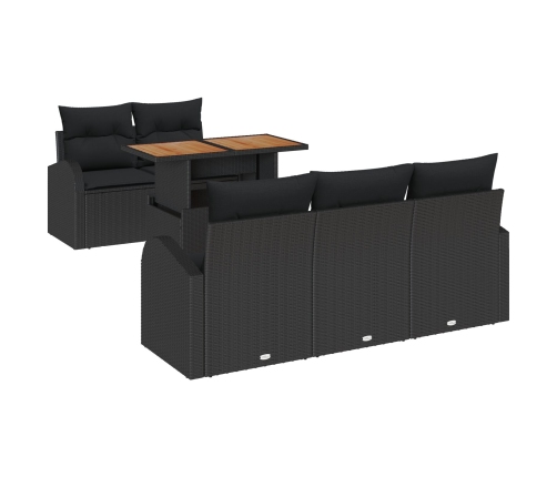 Conjunto de Comedor de Jardín de 6 Piezas con Cojines Negro Poliratán Acacia