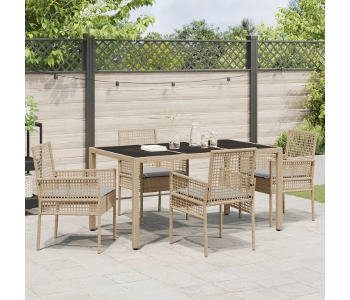 Conjunto de Comedor de Jardín de 5 Piezas con Cojines Beige de Poliratán