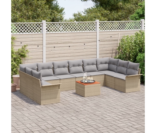 Juego de Sofás de Jardín de 11 Piezas con Cojines Beige de Rattan de Polietileno Acacia