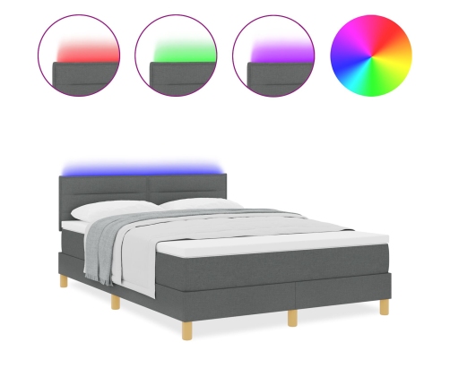 Cama con Box Spring  con Colchón y LED Gris Oscuro 140x200 cm Tela