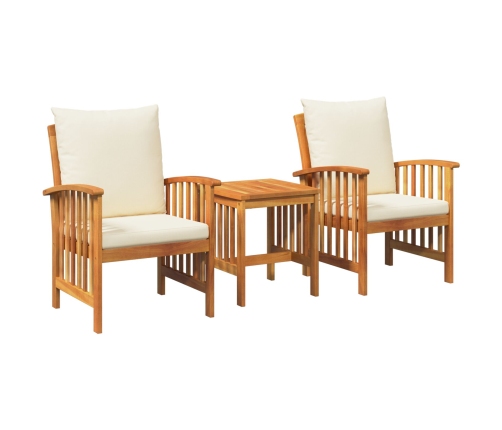 Conjunto de Jardín de 3 Piezas con Cojines de Madera Sólida de Acacia