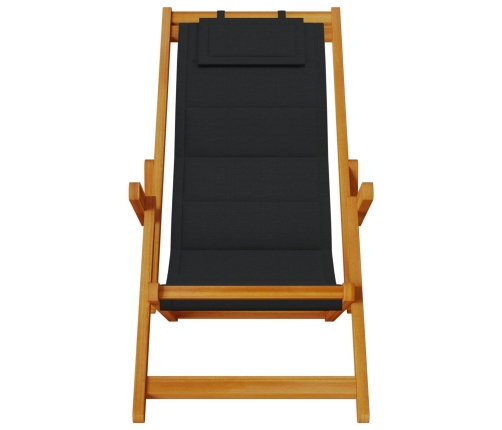 Sillas de playa plegables  2 pcs Negro Madera maciza de Acacia y Textileno