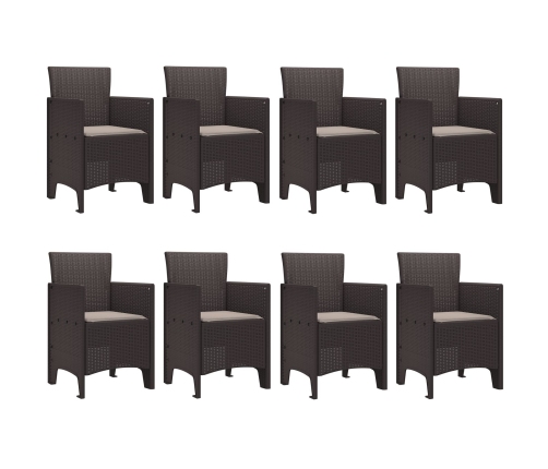 Conjunto de Comedor Jardín de 9 Piezas con Cojines Marrón Polirratán