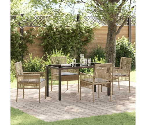 Conjunto de Comedor de Jardín de 5 Piezas con Cojines de Poliratán Beige