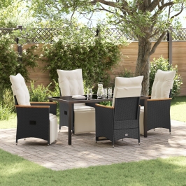 Set de Comedor de Jardín de 5 Piezas  con Cojines Ratán PE Negro