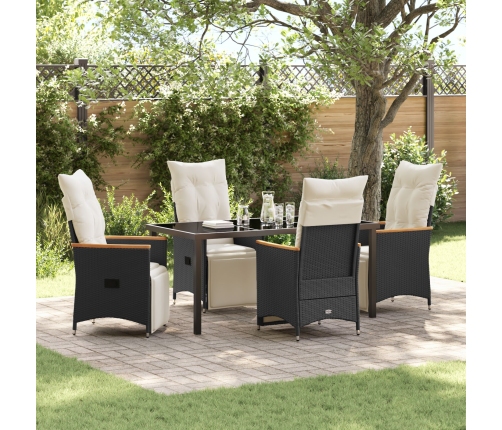 Set de Comedor de Jardín de 5 Piezas  con Cojines Ratán PE Negro