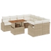 Conjunto de Jardín de 9 Piezas con Cojines Beige Polirratán Acacia