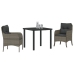 Set de Comedor de Jardín de 3 Piezas con Cojines Gris Poliratán