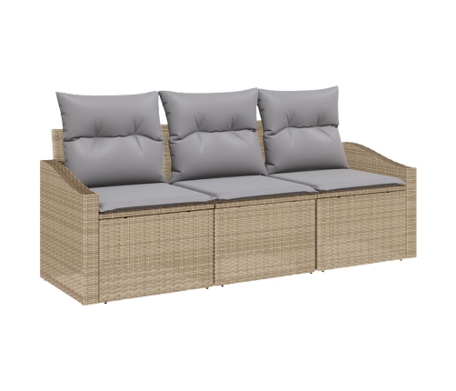 Conjunto de Sofá de Jardín de 3 Piezas con Cojines Beige Ratán Poliéster