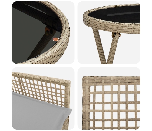Conjunto de Bistro de Jardín de 3 Piezas  con Cojines Beige de Poliratán