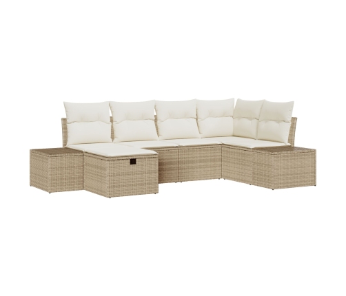 Conjunto de Sofá de Jardín de 6 piezas con Cojines Beige Ratán Sintético