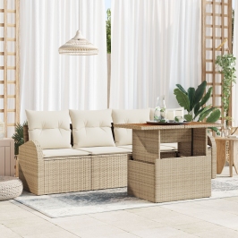 Juego de Comedor de Jardín de 5 Piezas con Cojines Beige Ratán Poliacacia