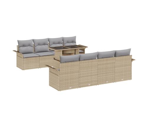 Juego de Sofá de Jardín de 9 Piezas con Cojines Beige Rattan Poliéster
