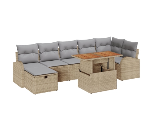 Conjunto de Sofá de Jardín de 8 Piezas con Cojines Beige Ratán Polito