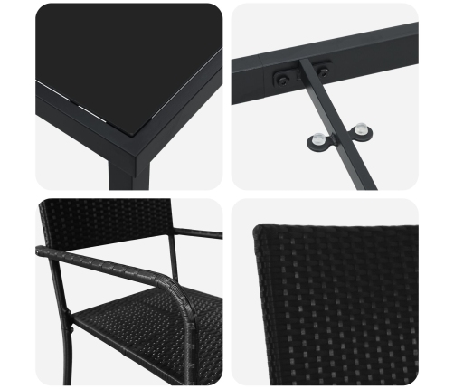 Set de comedor de jardín  de 3 piezas de ratán polimérico negro