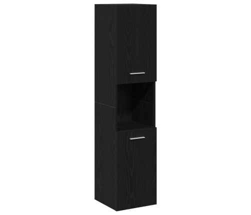 Gabinete de baño de pared  negro y roble de 30x30x130 cm, de madera compuesta