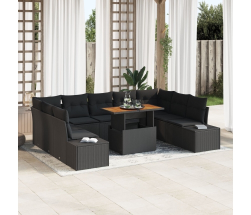 Set de Sofás de Jardín  Juego de 10 Negro Ratán, Aluminio