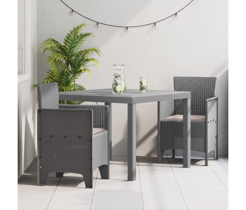 Juego de Comedor de Jardín de 3 Piezas con Cojines Gris Claro Poliratán