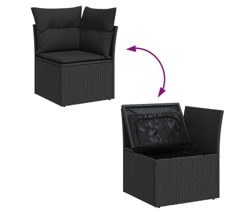 Conjunto de Comedor de Jardín de 7 Piezas con Cojines Negro Poliratán