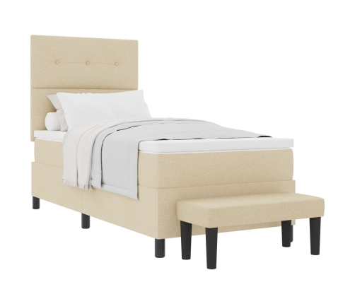 Cama Box Spring con Colchón y Banco Crema 100x200 cm Tela