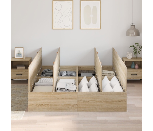 Cama  con Almacenamiento Roble Sonoma Madera elaborada 140 x 200 cm