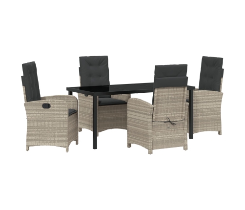 Conjunto de comedor de jardín de 5 piezas con cojines Gris claro Poliratán