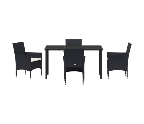 Conjunto de Comedor para Jardín de 5 Piezas  Negro Ratán Polimérico