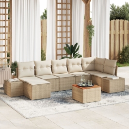 Juego de Sofá de Jardín  8 Piezas Beige y Crema Poliratán Grande