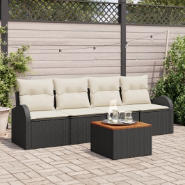 Conjunto de Sofás de Jardín de 5 Piezas con Cojines Ratán Negro Acacia