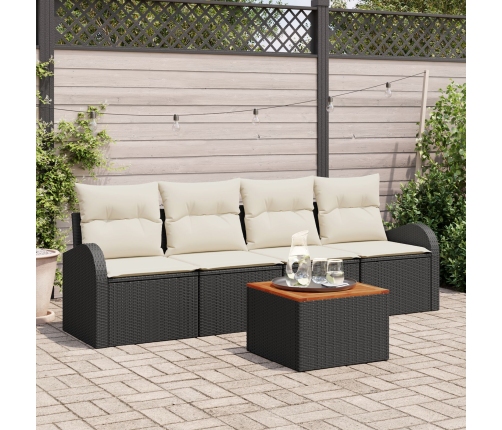 Conjunto de Sofás de Jardín de 5 Piezas con Cojines Ratán Negro Acacia