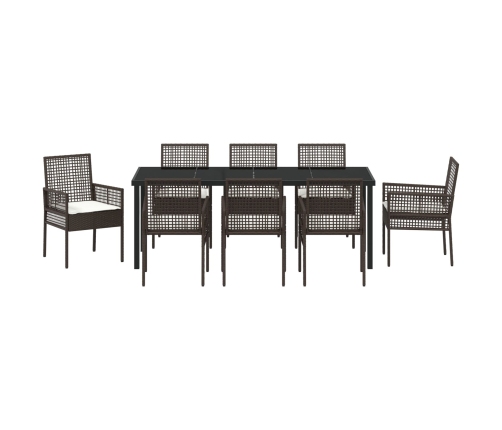 Set de Comedor de Jardín de 9 Piezas con Cojines Poliratán Marrón