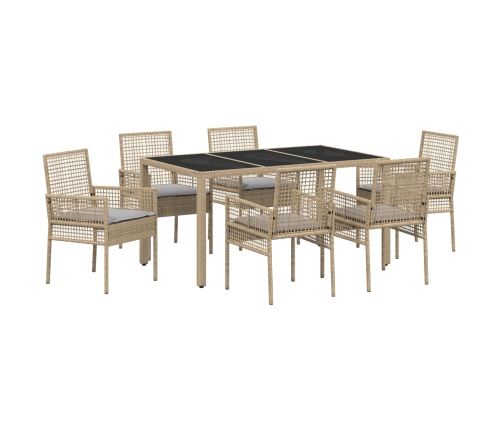 Conjunto de Comedor de Jardín de 7 Piezas con Cojines Beige de Poliratán