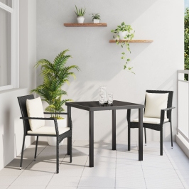 Set de Comedor de Jardín  de 3 Piezas con Cojines Negro Poliratán
