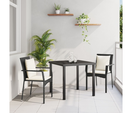 Set de Comedor de Jardín  de 3 Piezas con Cojines Negro Poliratán