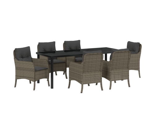 Conjunto de Comedor de Jardín de 7 Piezas con Cojines Gris de Ratán Poliéster