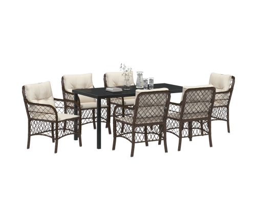 Set de comedor de jardín de 7 piezas  con cojines Marrón polirratán