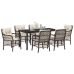 Set de comedor de jardín de 7 piezas  con cojines Marrón polirratán