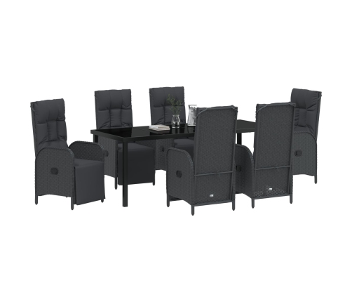 Conjunto de comedor de jardín con cojines de poliratán negro